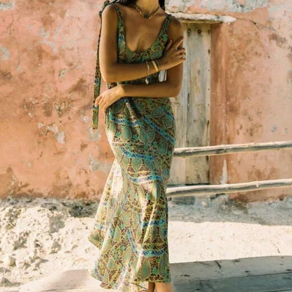 Free People x Boteh Celil Silk Tie Shoulder Paisley Midi Dress 1​​